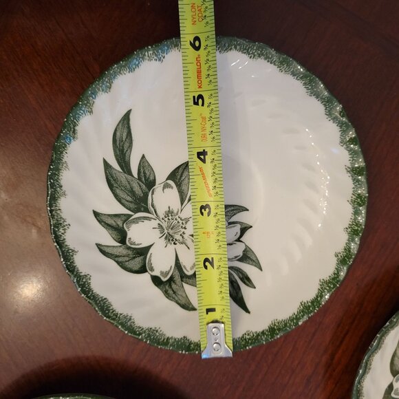 Royal Woodbury Under Glaze 6.25" Dessert Bowls Set Of 6 Green & White Floral Des - Picture 5 of 5